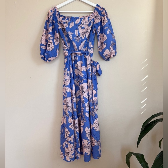 Eliza J Tiered Floral Blue Pink Off Shoulder Midi Maxi Easter Dress Women 2 - Picture 2 of 7